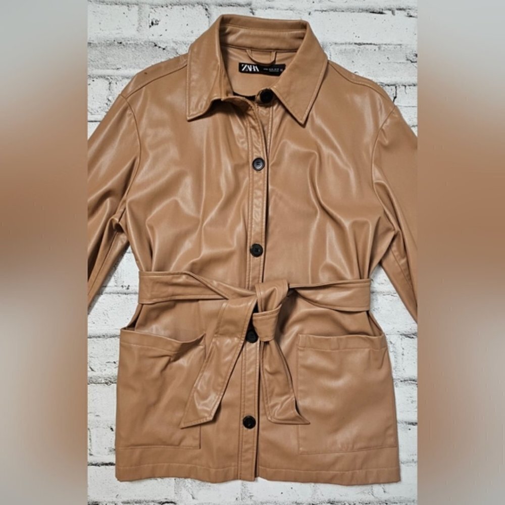 Zara Faux Leather Short Trench Coat - Picture 4 of 15